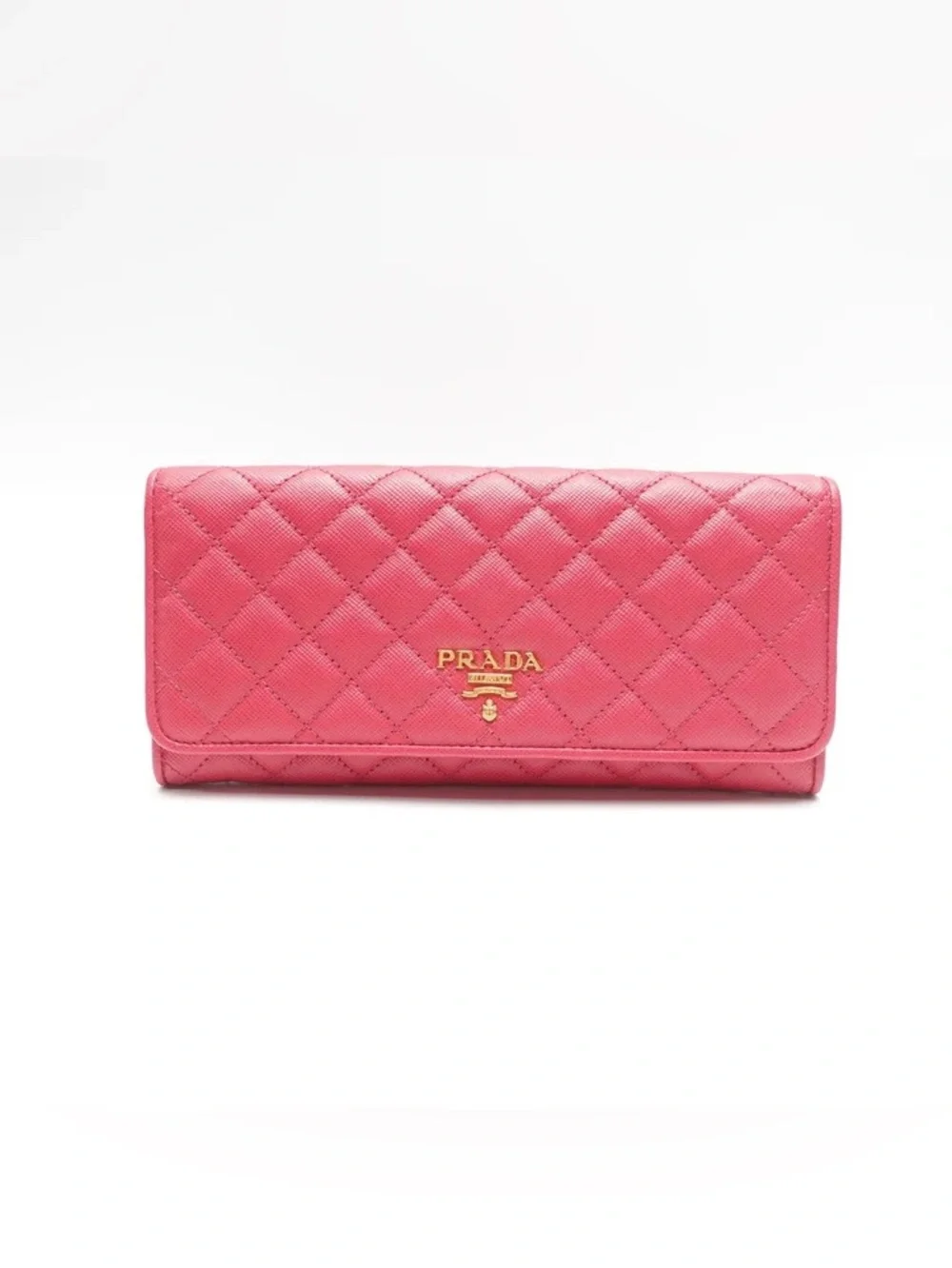 Prada Pink Saffiano Quilted Leather Continental Wallet Gold Hardware